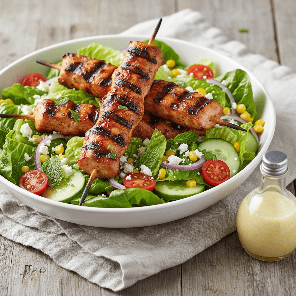 Easy BBQ Chicken Skewer Salad (Mediterranean Style)