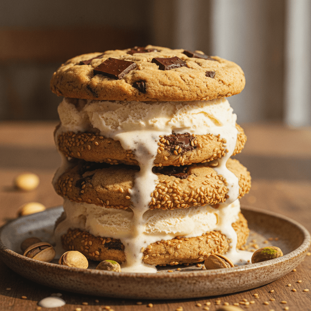 Easy Tahini Chocolate Chip Ice Cream Sandwich Dessert