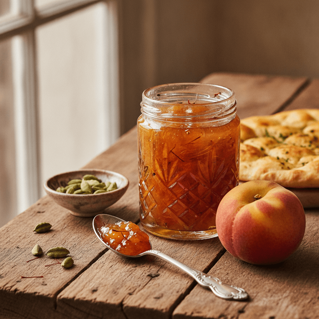 Spiced Peach Jam Recipe with Cardamom & Rose Water
