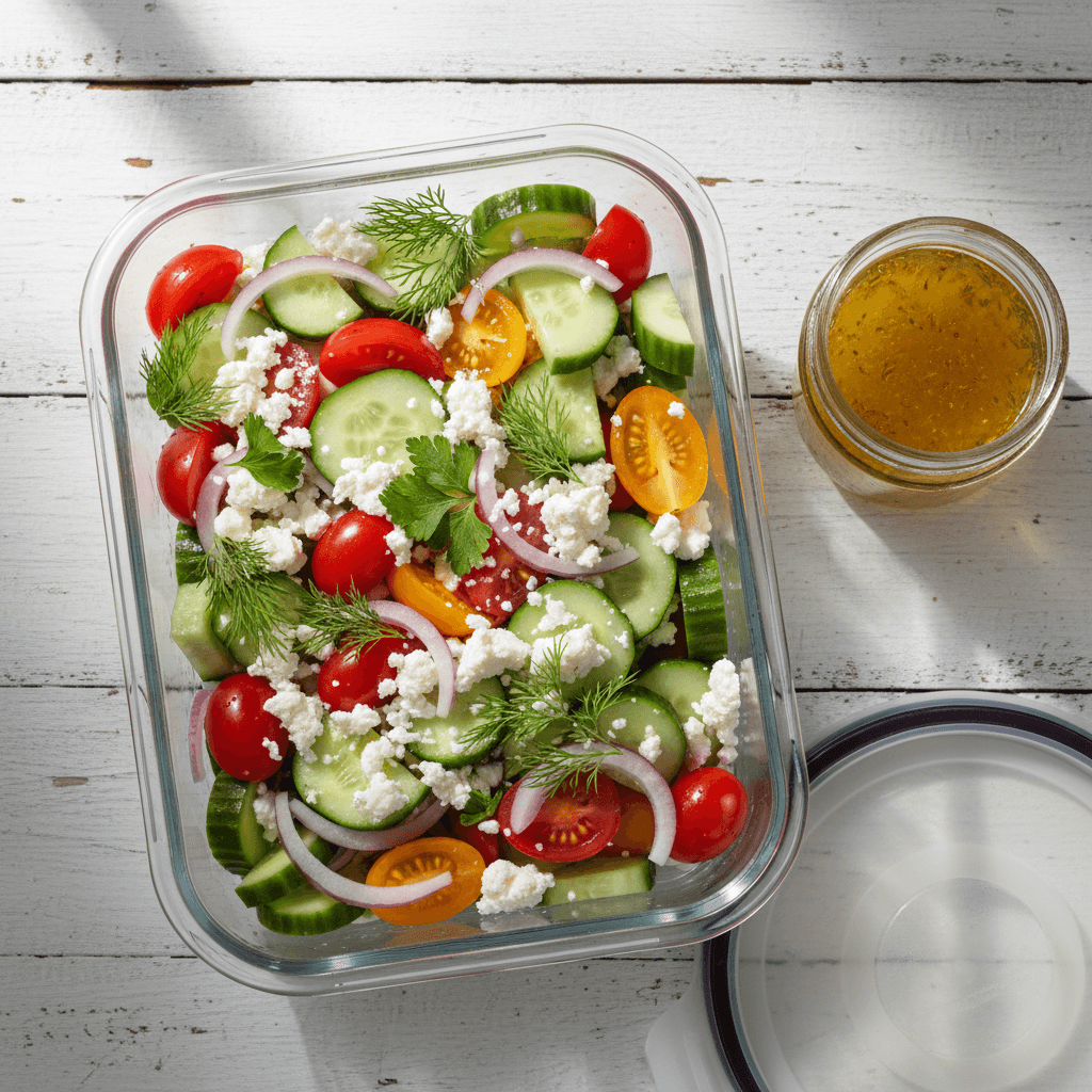 Meal Prep Cucumber Feta Salad with Lemon Greek Vinaigrette