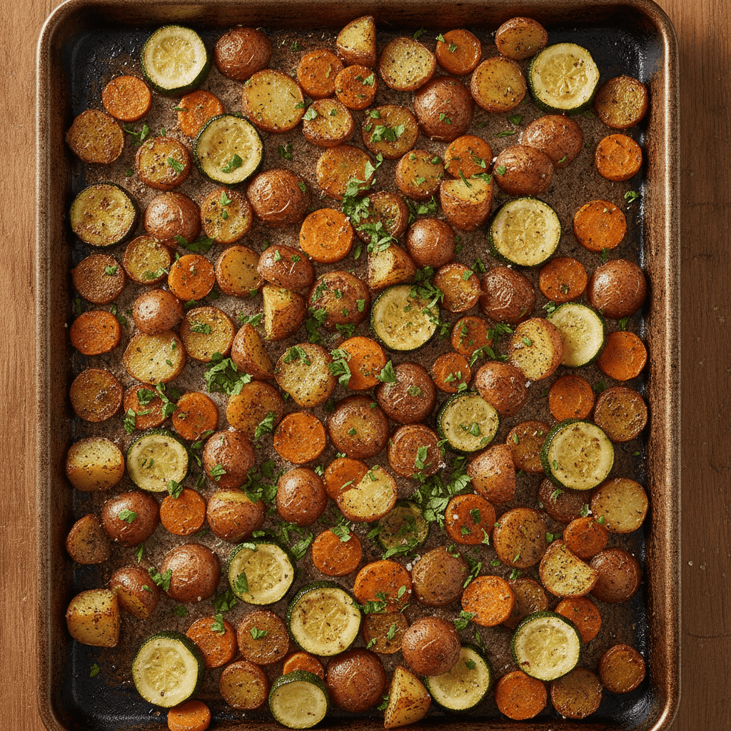 Garlic Herb Roasted Potatoes with Carrots & Zucchini