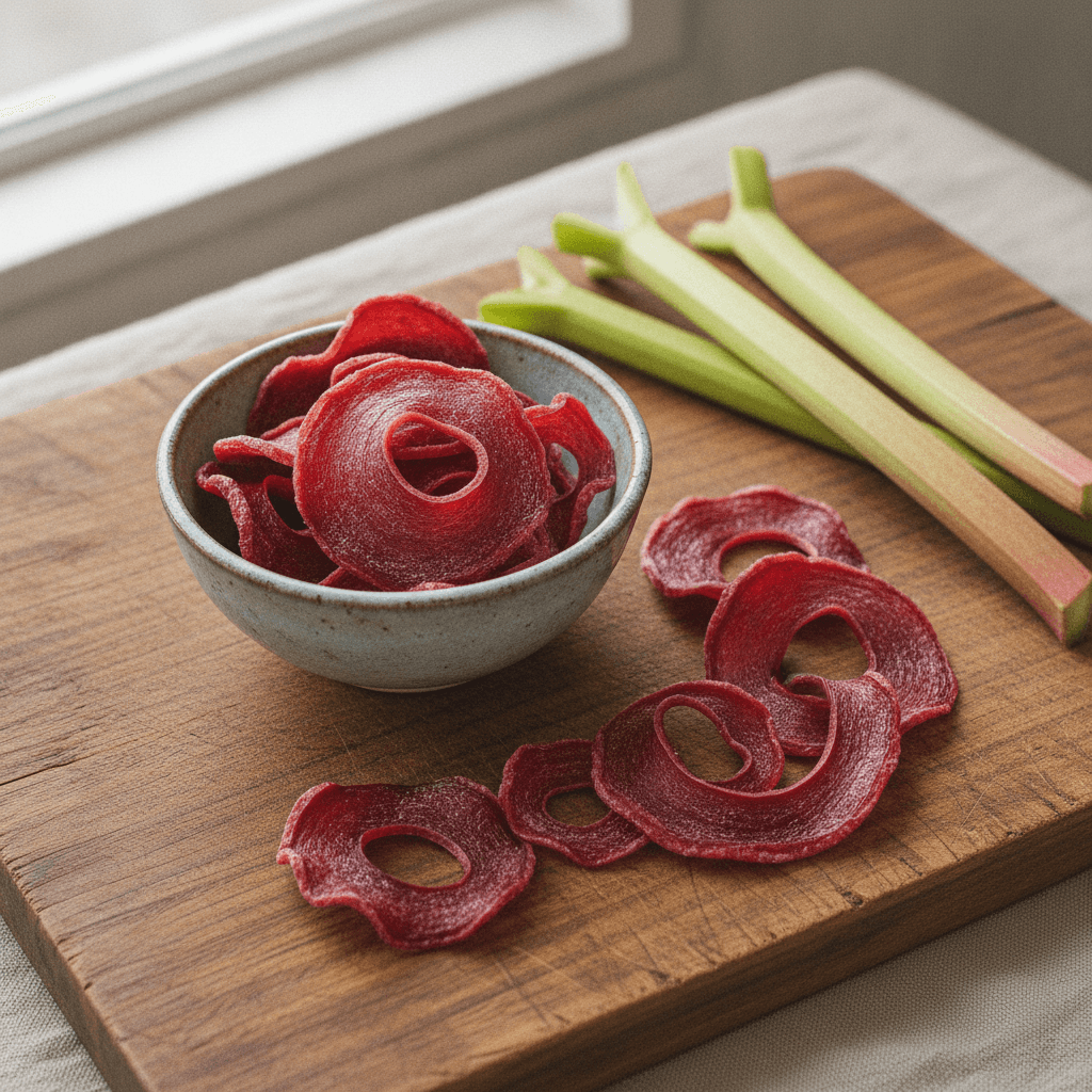 Easy Homemade Dehydrated Rhubarb Chips (Crispy & Tangy)