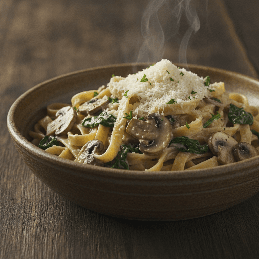 Creamy Parmesan Spinach Mushroom Pasta Recipe