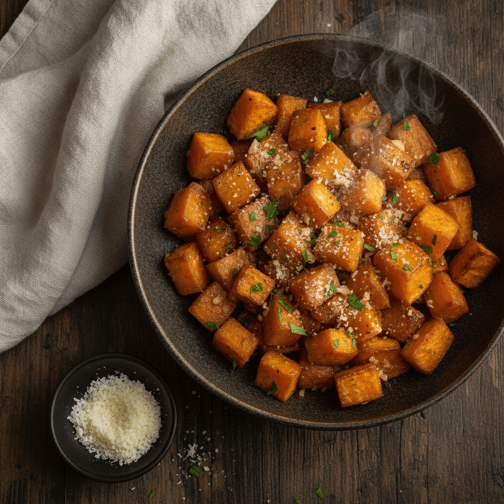 Garlic Parmesan Roasted Sweet Potatoes: The Perfect Side