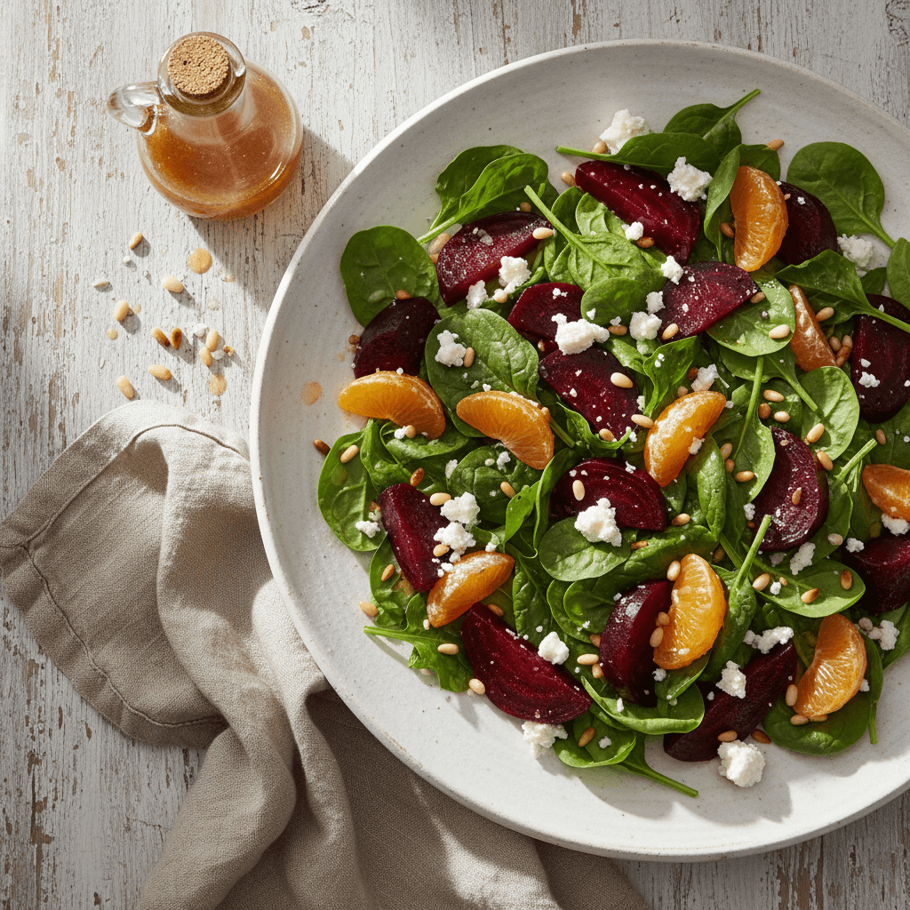 Simple Beet Salad Recipe (Spinach, Feta, Mandarins)