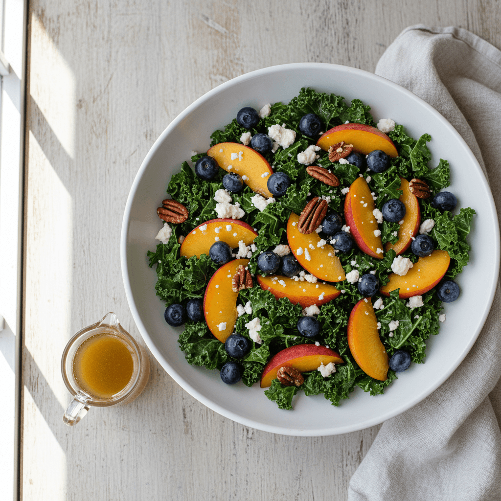Perfect Summer Peach Blueberry Kale Salad Recipe